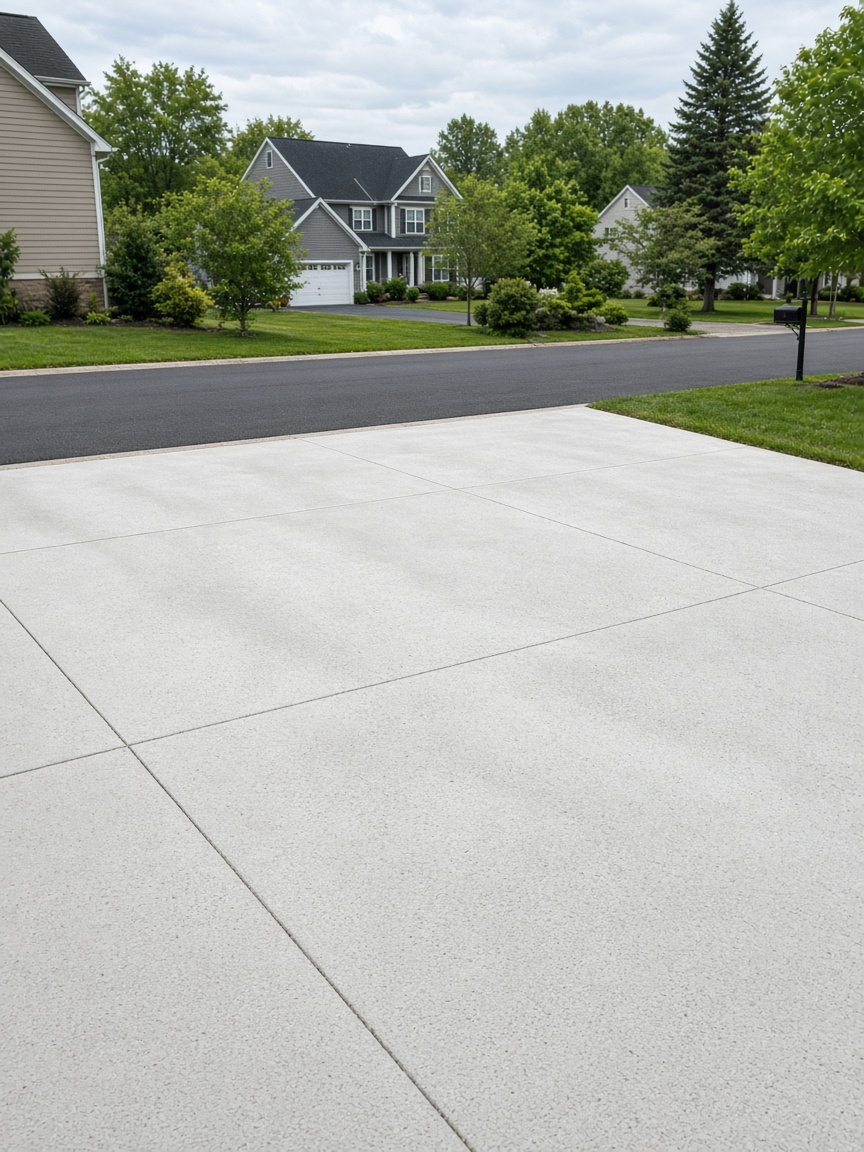 Clean bright concrete driveway after pressure washing